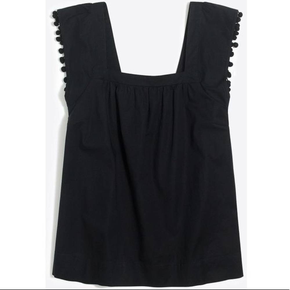 J Crew Stretch Cotton Top with Pom Poms